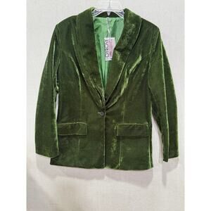 Green Velvet Blazer Women’s L Single Button Fully Lined St Patrick’s Day NWT
